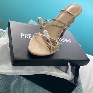 Nude Wide Fit Faux Suede Round Toe  Strappy Heeled Sandals